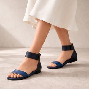 Chloé Gala Two Tone Blue Leather Ankle Strap Sandals Size 37.5 Classic Summer